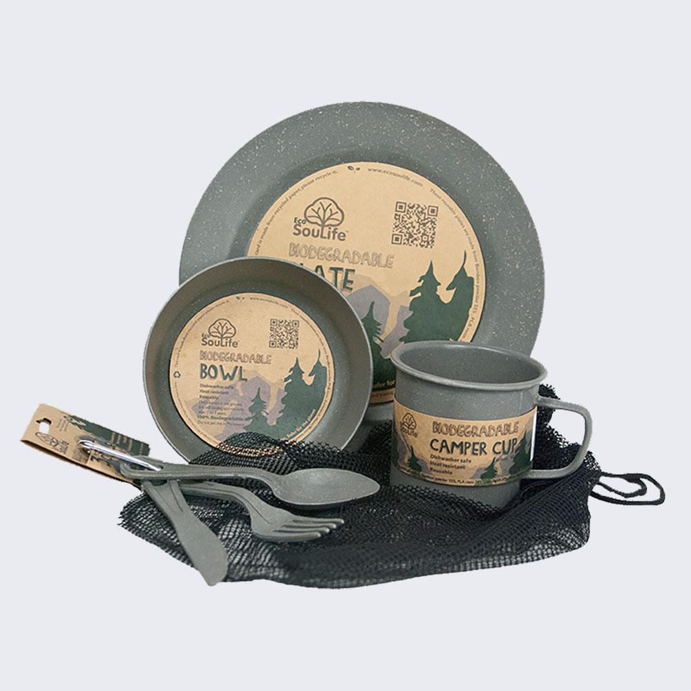 Kit de Utensilios de Bambú para Camping